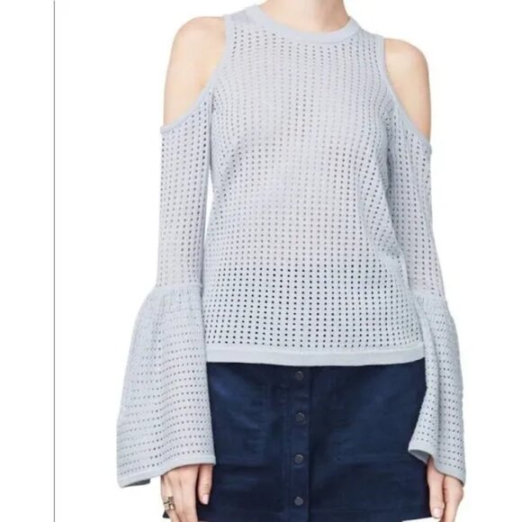 BCBGMaxazria Open Knit Bell Sleeve Cold Shoulder LUCIA Top size SMALL - Picture 3 of 7